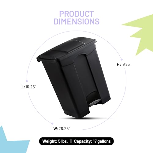 Image of Safco Step On Plastic Trash Can with Foot Pedal, 23 Gallon Garbage Can for Kitchen, Indoor or Outdoor Use, Hands Free, Black