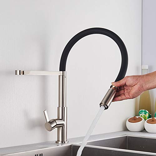 Robinet d'évier de cuisine en nickel brossé orientable à 360°