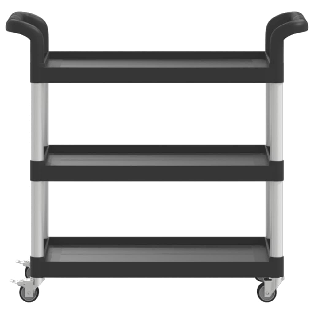 Mobiler Küchen-Servierwagen mit 3 Ebenen, schwarzer Aluminiumwagen für Esszimmer & Heimorganisation, vielseitige Aufbewahrungslösung, 77 x 34 x 72 cm