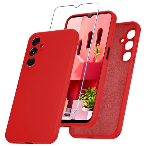 YENAPOON for Samsung Galaxy A16 5G Case, Silicone Phone Case with 1 Screen Protector, Soft Anti-Scratch Microfiber Lining, Full Body Shockproof Slim Cover, Red