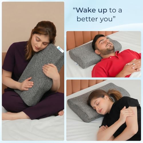 Image of CalmNest Anti-snoring Cervical 100% Memory Foam Pillow for Neck Pain & Shoulder Pain| Sleeping Pillow for Spondylitis Neck| Orthopaedic Ergonomic [1 x 22 White Foam & Gray Cover]