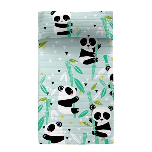 Colcha Moshi Moshi Azul de HappyFriday de Oso Panda para Dormitorio Infantil