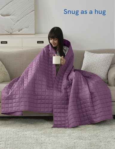 Image of YnM Exclusive Cooling Weighted Blanket, Smallest Compartments with Glass Beads, Bed Blanket for One Person of 140lbs, Ideal for Twin /Full Bed (48x72 Inches, Pounds, Fuchsia)