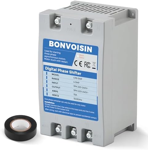 Bonvoisin Single Phase to 3 Phase Converter 5HP(3.75kW) Digital Phase Shifter, 7A 220V-240V Input/Output, One Converter only for one Motor.