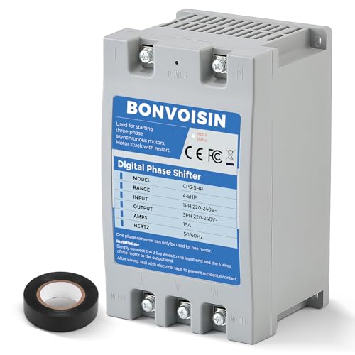 Bonvoisin Single Phase to 3 Phase Converter 5HP(3.75kW) Digital Phase Shifter, 7A 220V-240V Input/Output, One Converter only for one Motor.