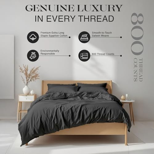 Full Size Bed Sheets Egyptian Cotton 4 Piece 800 Thread Count 100% Egyptian Cotton- Extra Long-Staple, Fits Mattress Upto 16'' Deep Pocket, Sateen Weave, Soft Cotton Bed Sheets (Elephant Grey) - Image 3