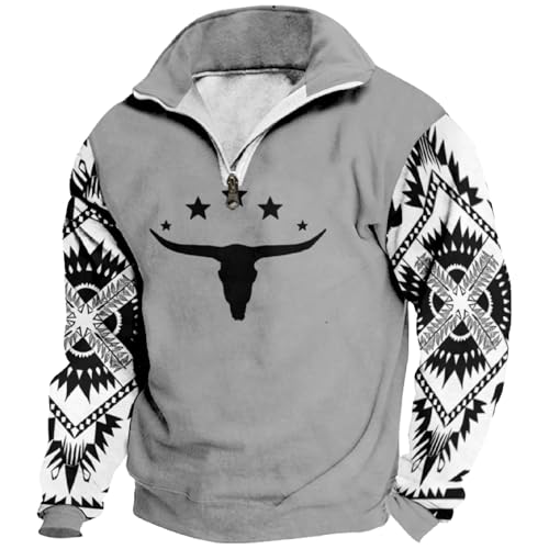 Mens Sweatshirt Aztec Western Cowboy Graphic Plain Pullover Collared Men's Fashion Hoodies & Sweatshirts