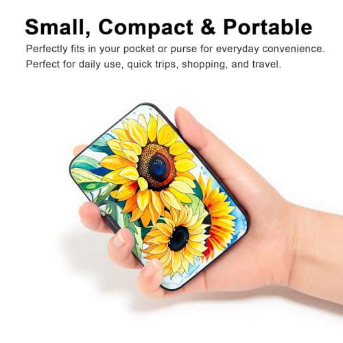 Image of Credit Card Holder, Metal Card Wallet RFID Blocking Mini Slim Aluminum Business Hard Card Case for Women Men (Watercolor Sunflower)