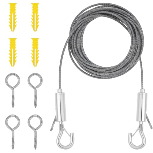 Image of Frame Wire for Hanging16.4 FT 5 /64 inch Heavy Mirror Frame Hangings Kit with Screws Heavy Duty Stainless Steel Rope for Lamps Billboards Basket Flowerpot Pictures Holds Up to 66lbs(30kg)