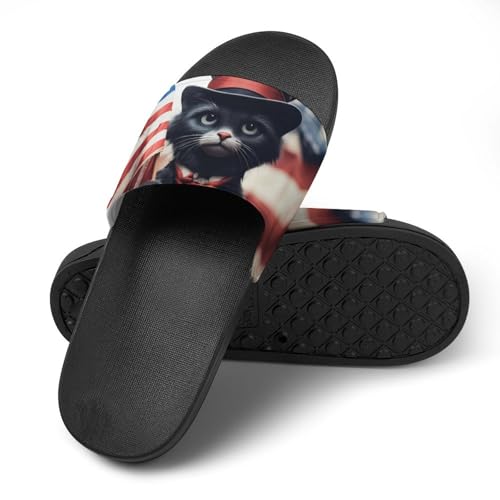 Black Cat U.S. Flag Funny House Sandals Non Slip Shower Slippers Quick Drying Bathroom Shoes for Women Men4