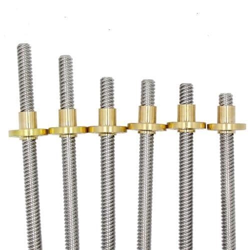 T12 Trapezgewindespindel mit Messingmutter, Edelstahl, 12mm, 100-1000mm