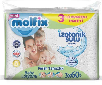 Molfix Islak Havlu Mendil İzotonik Ferah Temizlik 3 Lü set 60 Yaprak Plastik Kapaklı