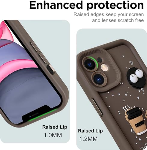 Image of SHINESTAR Back Cover for iPhone 11 - 3D Cartoon Coffee & Eyes Design | Soft Silicone Shockproof Case with Full Camera Protection | Cute & Playful Phone Cover - Brown