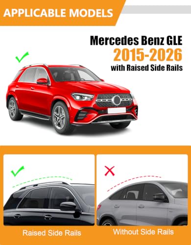 Image of KINGGERI 300lbs Lockable Roof Rack Cross Bars Compatible with Mercedes Benz GLE 2015-2026 with Raised Side Rails, Heavy Duty Aluminum Roof Rails Crossbars Luggage Accessories