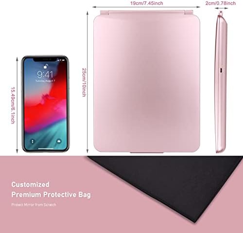 Fitnate LED Makeup Mirror for Travel, Portable Vanity Mirror Compact, Portable, Rechargeable, lluminated Mirror Perfect for Travel, Makeup & Beauty Needs Gift Pack Rose Gold, 3X Magnifier,Large
