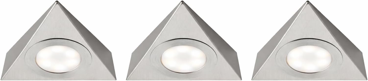 Colour Changing (CCT) 2.5W LED Under Cabinet Light - Triangle Design LED Kitchen/Under Cabinet Light in a 200LM | Chrome Brushed [3000K Warm White or 4000K Cool White] 3 Pack
