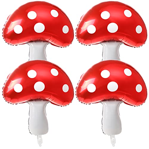 BENOSPACE 4 Pcs Mushroom Balloons Garden Tea Party Fairy Theme Toadstool Foil Balloon Thanksgiving...