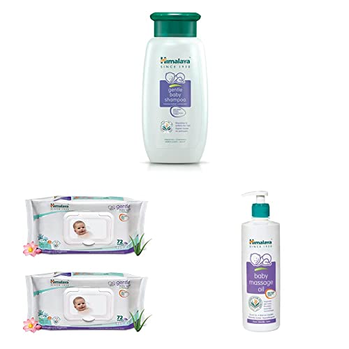 Image of Himalaya Baby Shampoo (400 ml), Massage Oil (500ml) and Gentle Wipes (72 Napkins of 2 Packs) Combo
