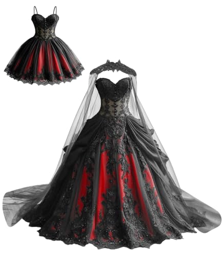 Mauuwy Red Vestidos De Novia 2 in 1 Gothic Wedding Dress Size 6