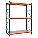 Estantería metálica media carga picking para almacenaje, sin tornillos, 2500x2400x500 mm (HxWxD) color Azul y naranja con 3 niveles de aglomerado ajustables en altura, soporta hasta 425 kg por balda