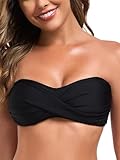 Ocean Blues Women's Black Strapless Bikini Top Bandeau Swimsuit Off Shoulders Bikini Top Wire-Free Bathing Suit Top Size Medium