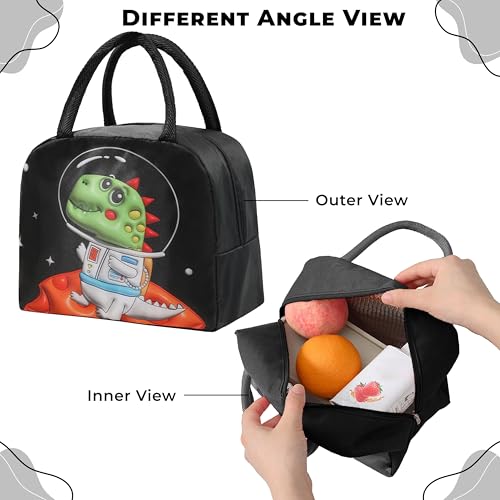 Image of Kraptick Compact & Stylish Design Printed Tiffin Bag for Children Insulated Lunch Bag for Kids Perfect Leakproof Keeps Hot and Cold Lunch Bag for School (Black Dinosaur)