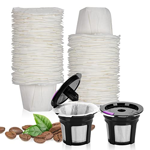 2 Packs Reusable K Cups for Keurig with 100 Counts Paper K Cup Filters-LivingAid Universal Compatible with Keurig Reusable Coffee Pods for Keurig 2.0 & 1.0 Brewer BPA Free