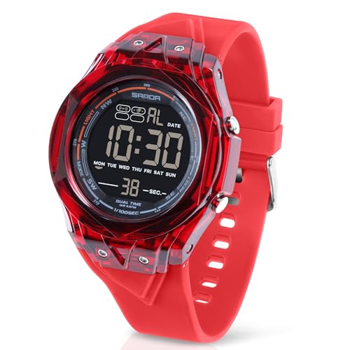 TICKEEN Relojes para Hombre Relojes Digitales Deportivos Relojes Militares Resistentes al Agua con Alarma/Cuenta Atrás/Cronómetro/Luz/Sonería Horaria/Reloj de Pulsera Militar Multifuncional (Rojo)
