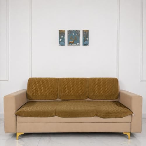 Image of Homerz Premium Petal Charm Sofa Cover | Embossed Floral Pattern | Soft Touch, Anti-Dust & Easy Wash Fabric Cloth, Washable and Durable (Mustard, 6(3+2+1) Seater, Seat Cover with Backrest)