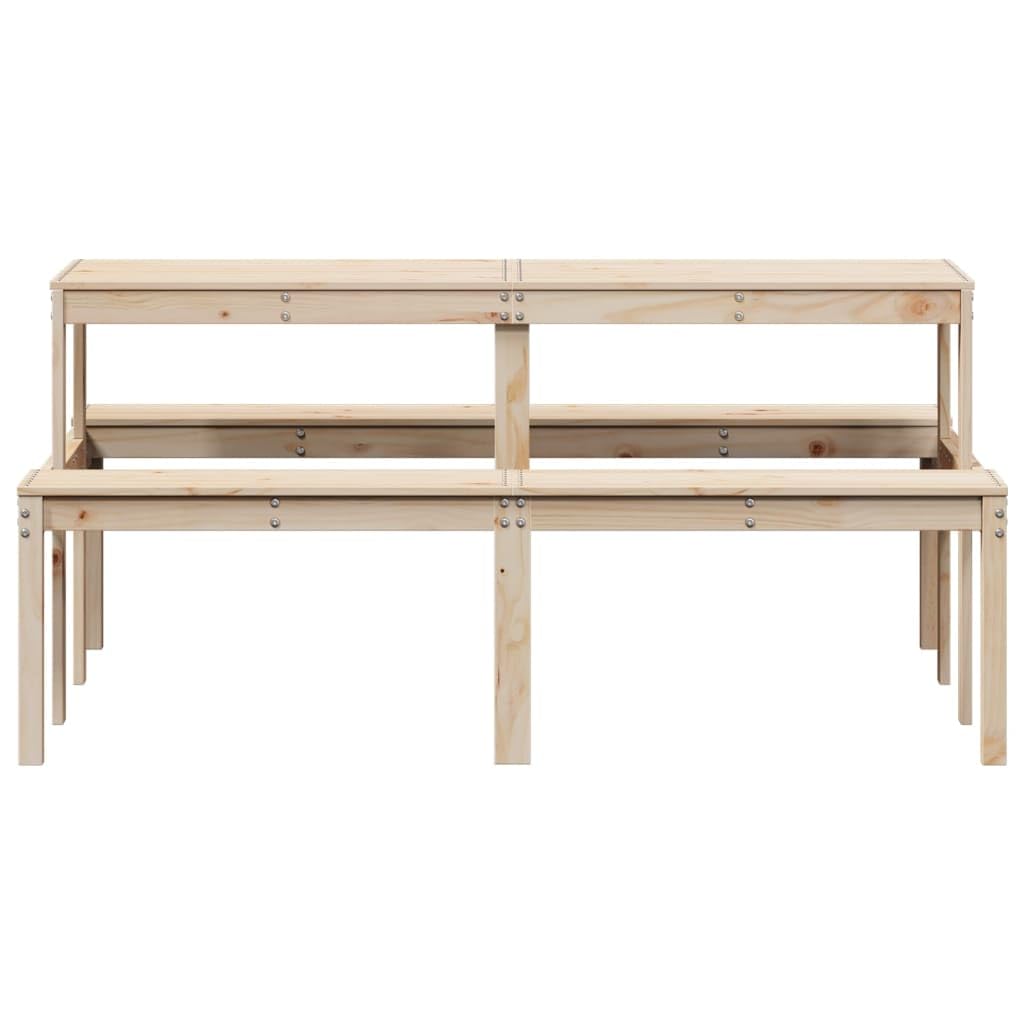 Mesa de picnic de madera maciza de pino, 160 x 134 x 75 cm, mesa de exterior de pino con diseño de listones para terraza, jardín y patio