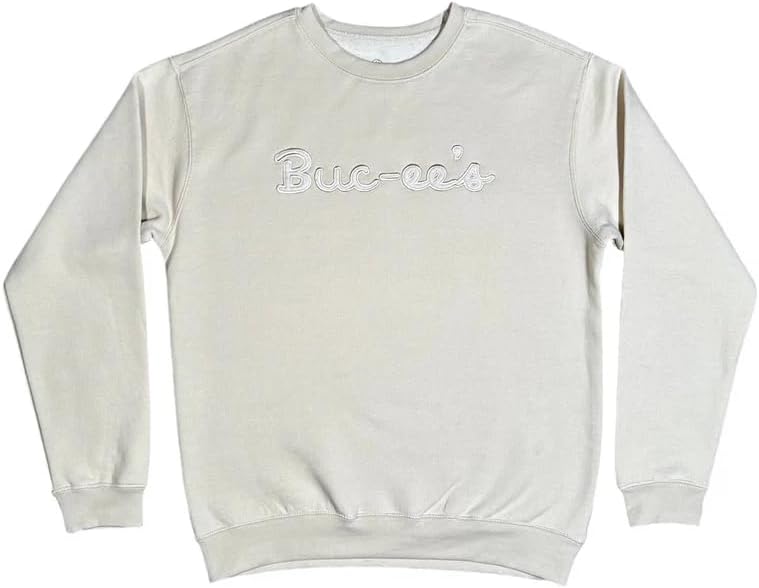 Buc-ee's Brand Classic White Embroidered Crewneck Sweatshirt, Long Sleeve, Casual Pullover