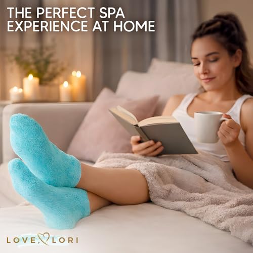 Moisturizing Socks (Size 9-11) – Self Care Gifts for Mom - Infused with Vitamin E & JoJoba Oil - Gel Silicone Aloe Foot Care Socks - Mothers Day Spa Gifts for Women - Thumbnail 4