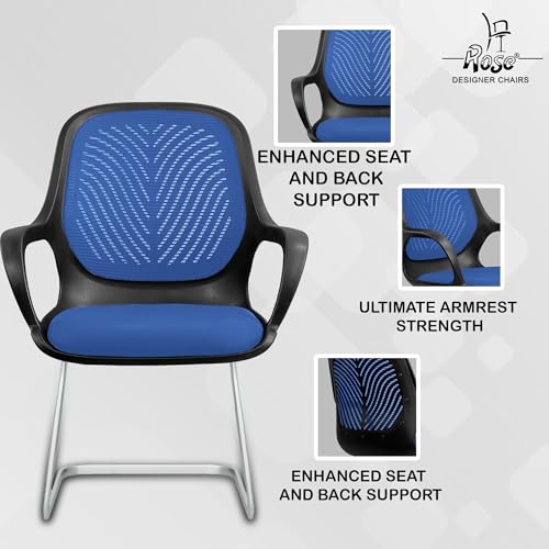 Image of ROSE Zaria | 3 Years Brand Warranty | Ergonomic mesh mid-Back Office Chair, Perfect for Study, Work from Home, revolving, Rolling Computer Desk Chair (Black & Blue, Visitor)