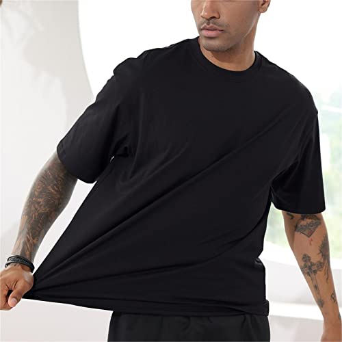 Men's Cotton Oversized T-Shirts Casual Loose Short Sleeve Crew Neck Basic Tops Solid Athletic Tee4