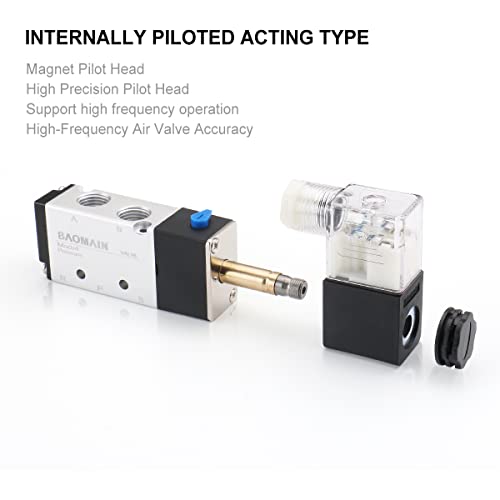 Baomain Pneumatic Air Control Solenoid Valve 4V210-08 Dc 12V 5 Way 2 Position Pt1/4 Internally Piloted Acting Type Single Electrical Control #TOP6
