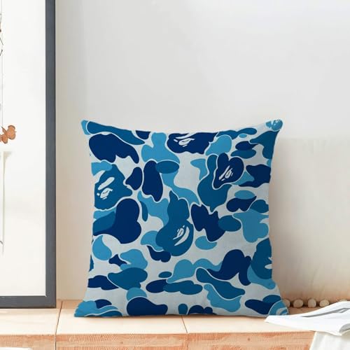 Square Abstract Throw Pillow Covers 18x18 Inch Set of 2, Camouflage Blue Decorative Throw Pillow Covers Camo Morden Outdoor Cushion Cover for Sofa Couch Farmhouse Room Bed Decor by Jecuwo - Used condition - Image 3