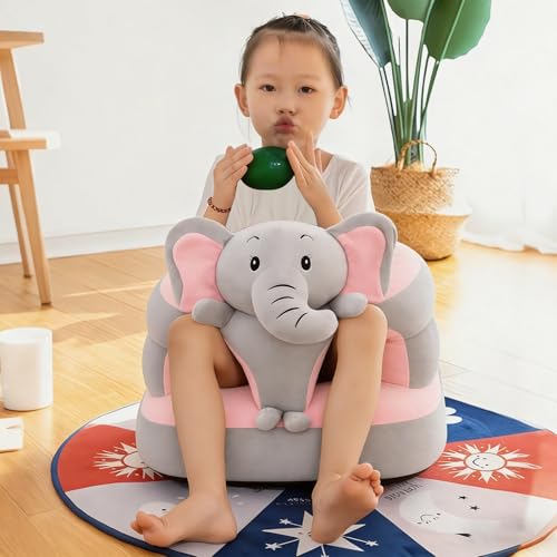 Image of Baby Support Seat, Cute Baby Sofa Chair for Sitting Up, Comfy Plush Infant Seats (Gray Elephant, W17.5 x H17.5)