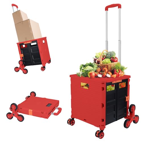 FELICON SELORSS Folding Utility Climber Cart Portable Rolling Crate-Red