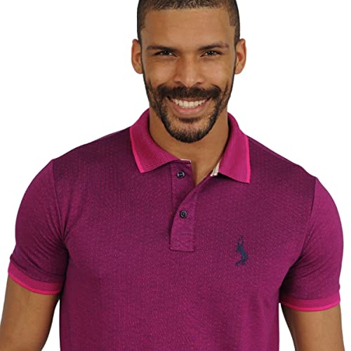 Camisa Polo Básica Piquet Viscose Jacquard Ponto John Pull (G, Pink+Marinho)