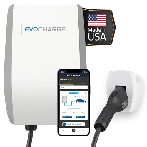 EvoCharge Home 50 Level 2 EV Charger J1772240V Hardwired50 Amp Smart Electric Vehicle Charging Station25 Foot CableUL ListedUp to 45 Miles Per Hour Charged