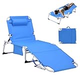 HRVEOCEI 3-in-1 Sun Tanning Chair with Face Hole,Adjustable 5-Position Folding Laying Out Chairs for Tanning,Outdoor Face Down Beach Lounger Sun Bathing Lounge Chair for Pool Deck Patio (Blue)
