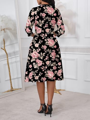 Image of PinkPatty Women's Casual 3 /4 Sleeve Midi Dresses Fit and Flare Church Work Dress with Pockets