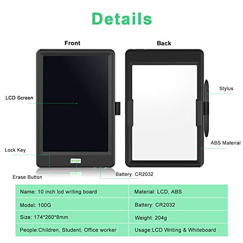 10 Inch LCD Writing Tablet, WOBEECO Electronic Drawing Tablet Kids Tablets Doodle Board Writing Pad for Kids and Adults at Home, School and Office with Lock Erase Button(Black) - Thumbnail 2