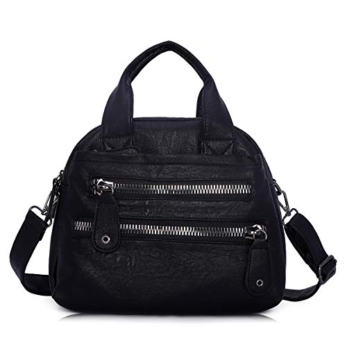 Angel Barcelo Women Fashion Handbag Soft Leather Handbags Multi-Compartments Cross Body Shoulder Bag Tote Purse Black