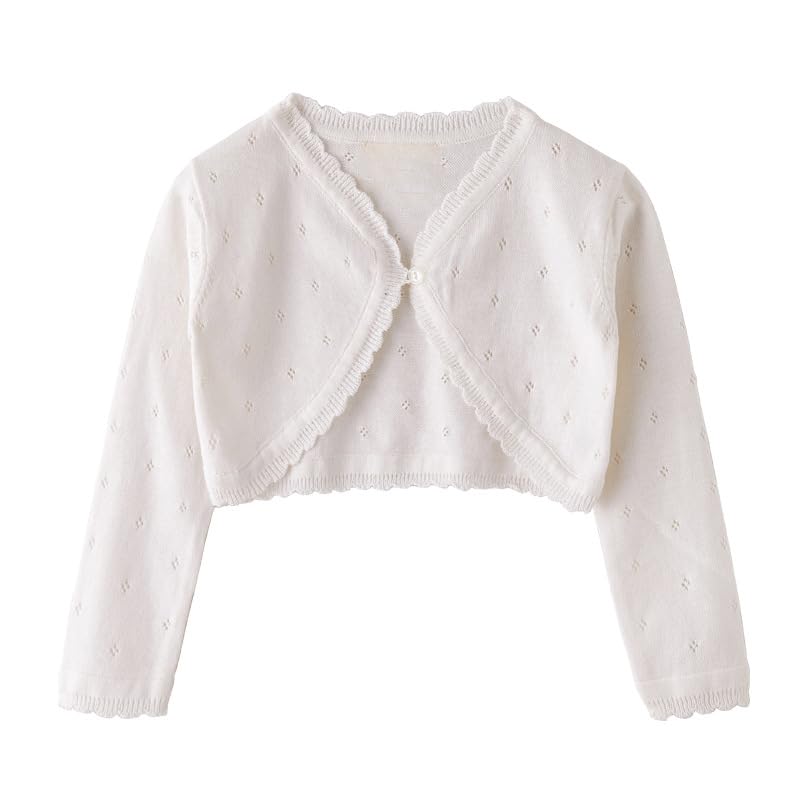 Girls Long Sleeve Bolero Cardigan Open Front Kids Button Closure Knitted Shrug Cropped Sweaters Tops