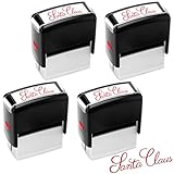 Eaasty 4 Pieces Santa Claus Signature Stamp Christmas Self Inking Rubber Stamp Santa Stampers Christmas Gift Tag for Office Home Party Red Ink