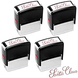 4 Pieces Santa Claus Signature Stamp Christmas Self Inking Rubber Stamp Santa Stampers Christmas Gift Tag for Kids Adults Office School Home Party Red Ink