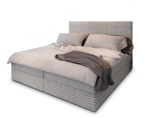 Masseno Boxspringbett PISA 140x200 cm Komplett-Set mit Matratze und Topper, Polsterbett mit Zwei Bettkästen -Hellgrau, TILIA 83