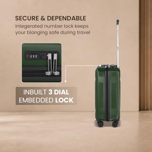 Image of SWISS MILITARY Pascal Hard 55cm Lightweight PC Small Cabin Travel Luggage Trolley Bag, Anti-Theft Zippers & 3-Dial Lock, 360 Wheels, Wet Pocket & Aluminium Trolley Handle Suitcase Capacity 51L-Olive
