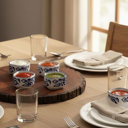Image of Freakway Handpainted Floral Studio Pottery Ceramic Chutney Bowl Set (40 ML, Small, Set of 6, Blackand Off White)